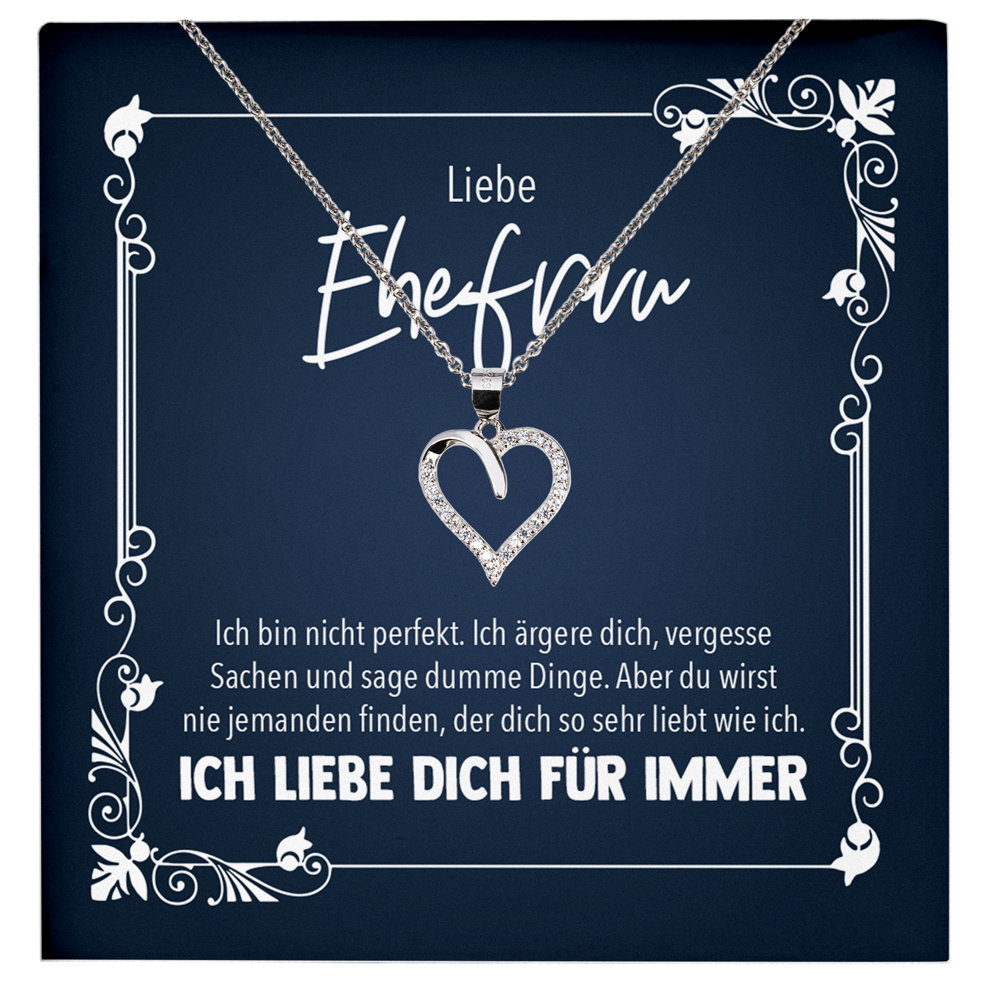 22Feels® Ehefrau Geschenk zum Hochzeitstag, Valentinstag, Geburtstag etc. - Echt Silber 925/000 Schmuckset: Herz Halskette mit Botschaftskarte-Schmuck mit Botschaftskarte - Herz21-22Feels