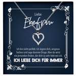 22Feels® Ehefrau Geschenk zum Hochzeitstag, Valentinstag, Geburtstag etc. - Echt Silber 925/000 Schmuckset: Herz Halskette mit Botschaftskarte-Schmuck mit Botschaftskarte - Herz21-22Feels