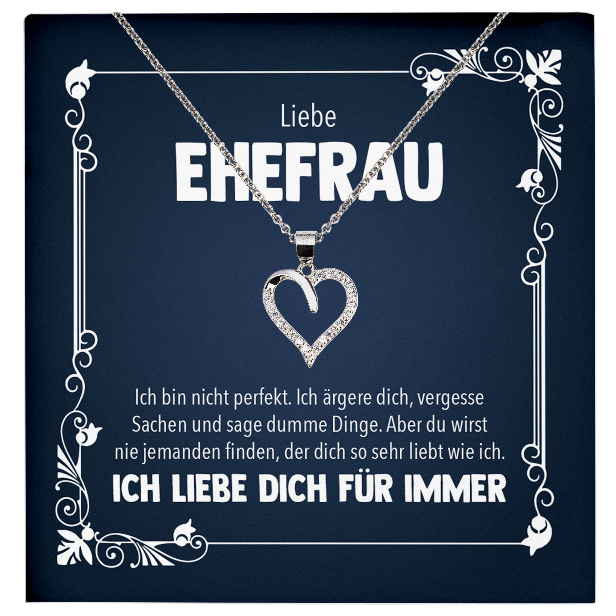 22Feels® Ehefrau Geschenk zum Hochzeitstag, Valentinstag, Geburtstag etc. - Echt Silber 925/000 Schmuckset: Herz Halskette mit Botschaftskarte-Schmuck mit Botschaftskarte - Herz21-22Feels