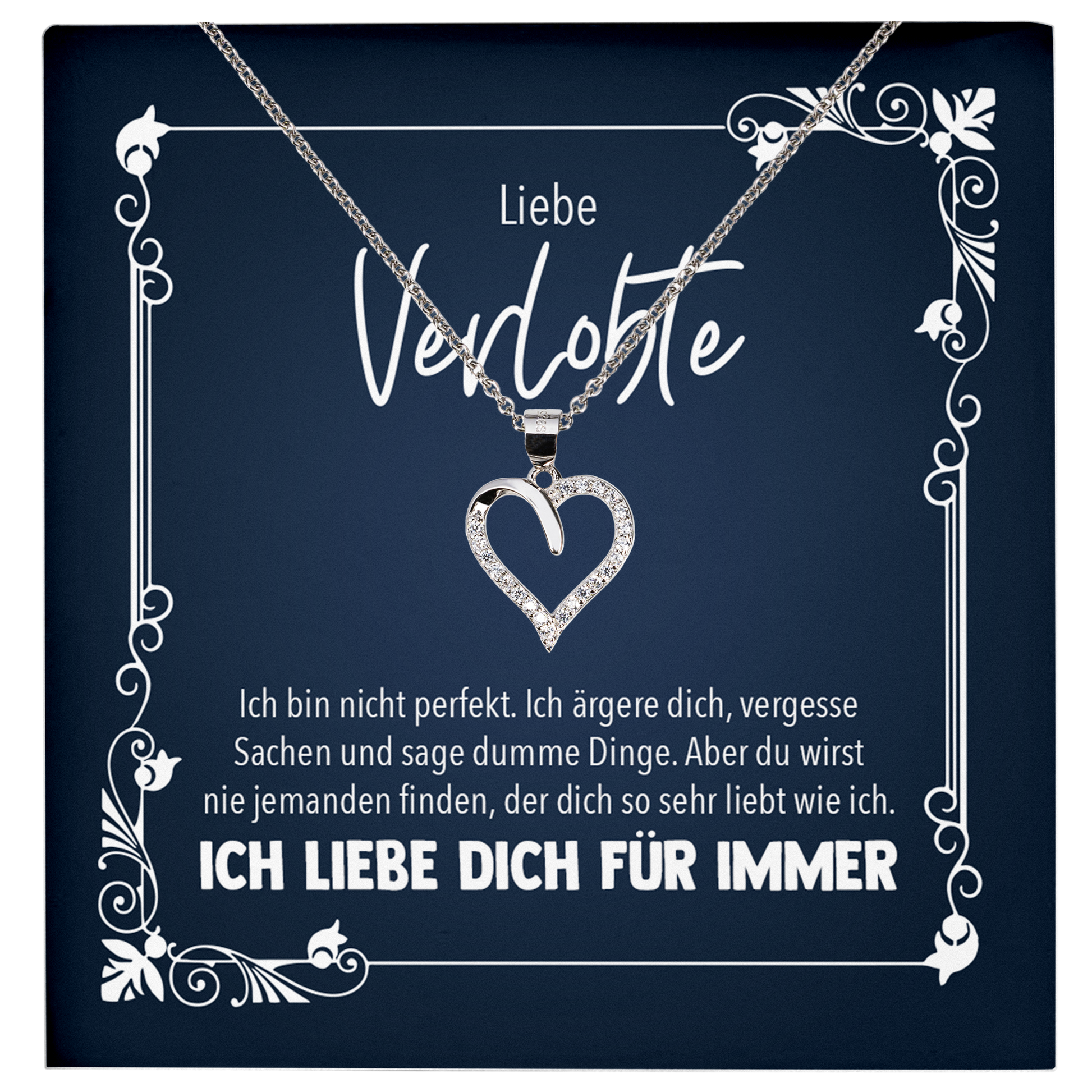 22Feels® Frauen Verlobungsgeschenk - Echt Silber 925/000 Schmuckset: Herz Halskette mit Botschaftskarte-Schmuck mit Botschaftskarte - Herz21-22Feels