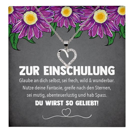 22Feels® Mädchen / Tochter Einschulung Geschenk - Echt Silber 925/000 Schmuckset: Herz Halskette mit Botschaftskarte-Schmuck mit Botschaftskarte - Herz21-22Feels