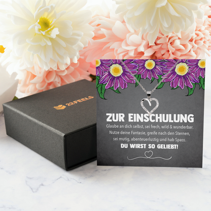 22Feels® Mädchen / Tochter Einschulung Geschenk - Echt Silber 925/000 Schmuckset: Herz Halskette mit Botschaftskarte-Schmuck mit Botschaftskarte - Herz21-22Feels