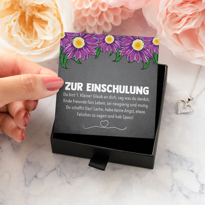 22Feels® Mädchen / Tochter Einschulung Geschenk - Echt Silber 925/000 Schmuckset: Herz Halskette mit Botschaftskarte-Schmuck mit Botschaftskarte - Herz21-22Feels
