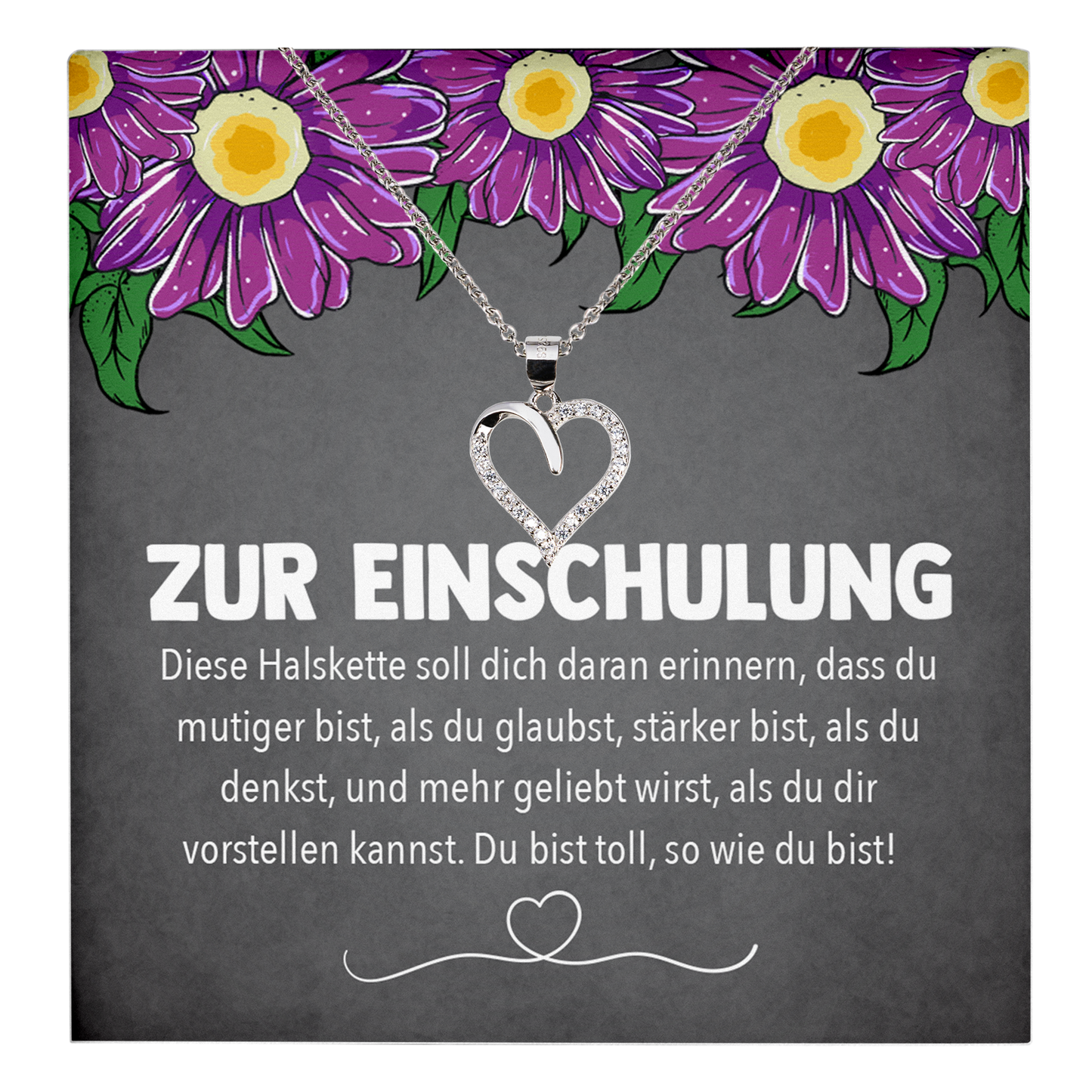 22Feels® Mädchen / Tochter Einschulung Geschenk - Echt Silber 925/000 Schmuckset: Herz Halskette mit Botschaftskarte-Schmuck mit Botschaftskarte - Herz21-22Feels