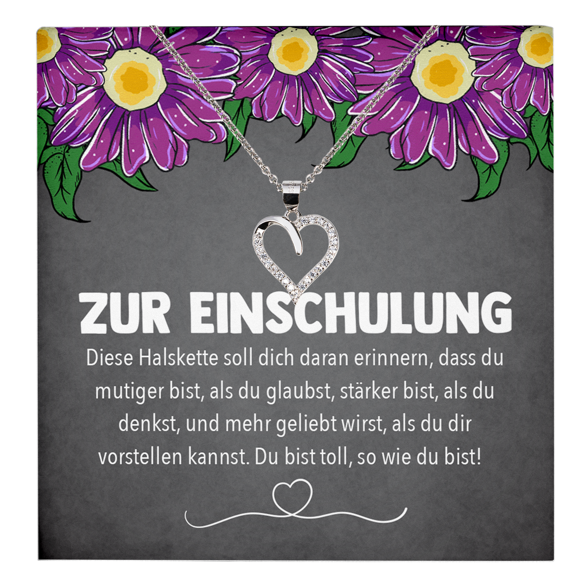 22Feels® Mädchen / Tochter Einschulung Geschenk - Echt Silber 925/000 Schmuckset: Herz Halskette mit Botschaftskarte-Schmuck mit Botschaftskarte - Herz21-22Feels