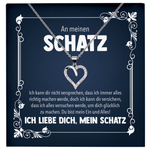 22Feels® Schatz Romantisches Geschenk für Frauen zum Jahrestag, Valentinstag, Hochzeitstag und co. - Echt Silber 925/000 Schmuckset: Herz Halskette mit Botschaftskarte-Schmuck mit Botschaftskarte - Herz21-22Feels