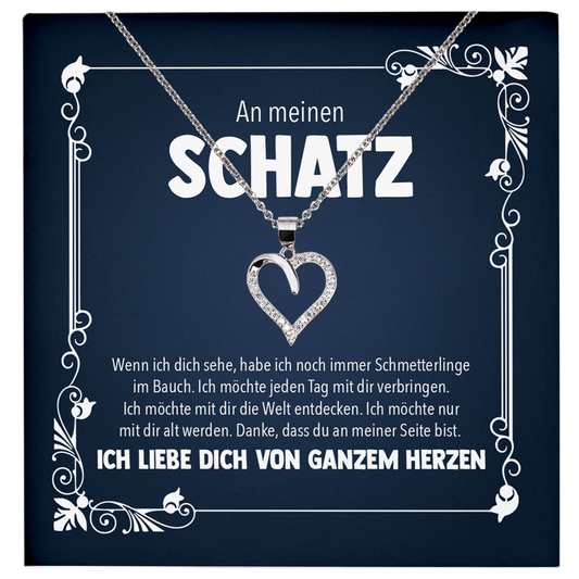 22Feels® Romantisches Geschenk für Frauen zum Hochzeistag, Jahrestag, Valentinstag und co. - Echt Silber 925/000 Schmuckset: Herz Halskette mit Botschaftskarte-Schmuck mit Botschaftskarte - Herz21-22Feels