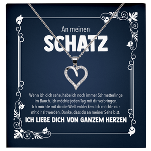 22Feels® Romantisches Geschenk für Frauen zum Hochzeistag, Jahrestag, Valentinstag und co. - Echt Silber 925/000 Schmuckset: Herz Halskette mit Botschaftskarte-Schmuck mit Botschaftskarte - Herz21-22Feels