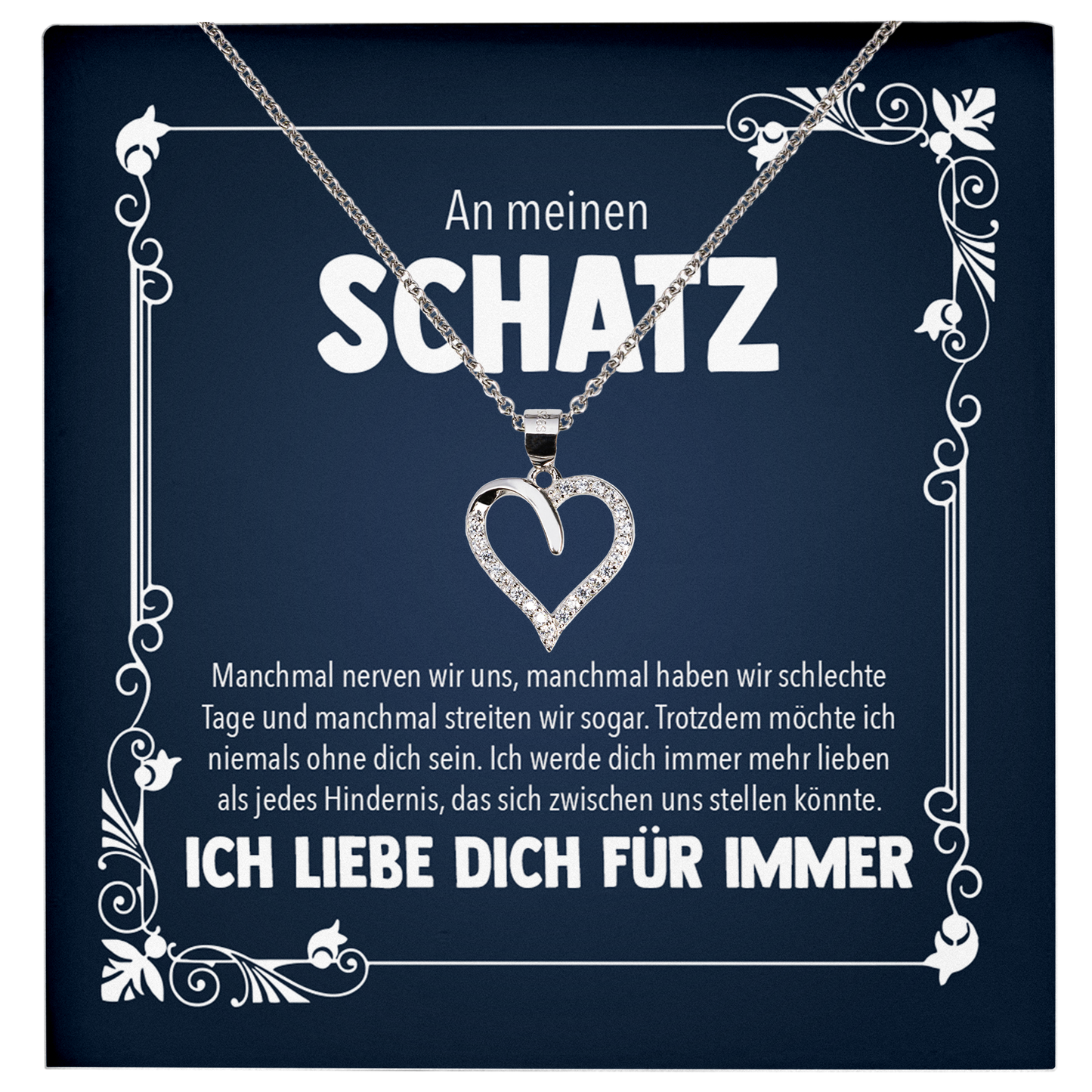 22Feels® Schatz Romantisches Geschenk für Frauen zum Jahrestag, Valentinstag, Hochzeitstag und co. - Echt Silber 925/000 Schmuckset: Herz Halskette mit Botschaftskarte-Schmuck mit Botschaftskarte - Herz21-22Feels