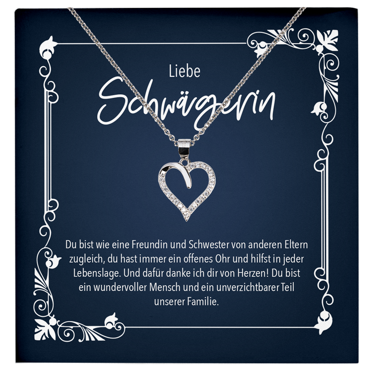22Feels® Schwägerin Geschenk - Echt Silber 925/000 Schmuckset: Herz Halskette mit Botschaftskarte-Schmuck mit Botschaftskarte - Herz21-22Feels
