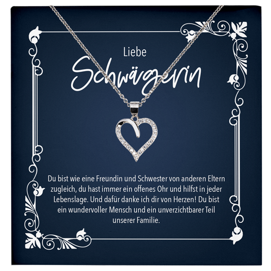 22Feels® Schwägerin Geschenk - Echt Silber 925/000 Schmuckset: Herz Halskette mit Botschaftskarte-Schmuck mit Botschaftskarte - Herz21-22Feels