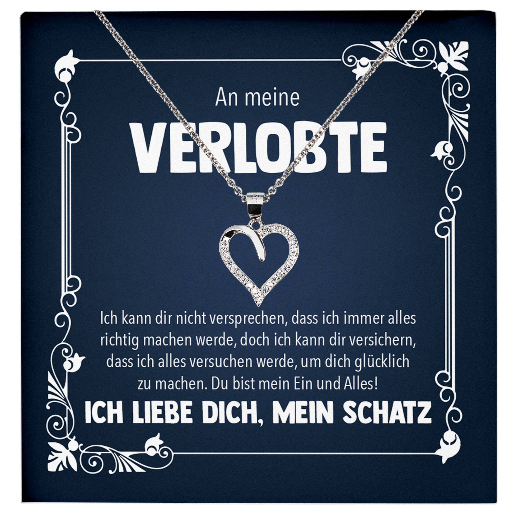22Feels® Frisch Verlobte Geschenk - Echt Silber 925/000 Schmuckset: Herz Halskette mit Botschaftskarte-Schmuck mit Botschaftskarte - Herz21-22Feels