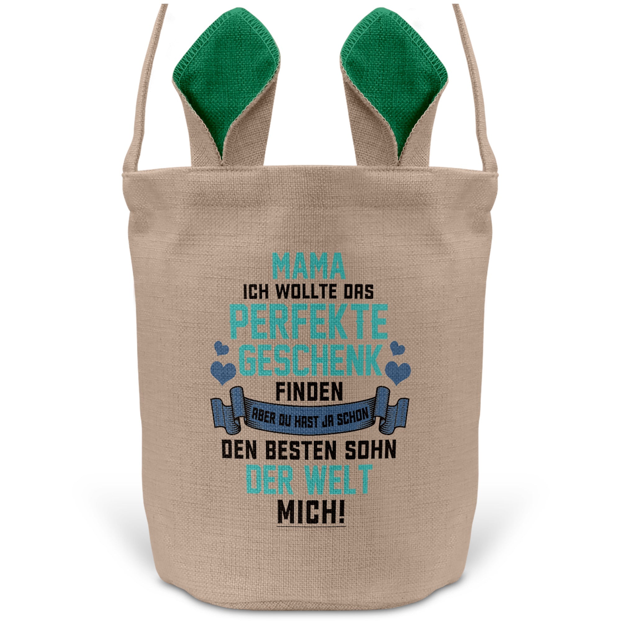 22Feels® Mama Osterkorb von Sohn Mutter mit Henkel Ostergeschenk Tragetasche Ostern Deko Osternest Körbchen Hasenohren (Beige/Grün)-Ostern Tragetasche-22Feels