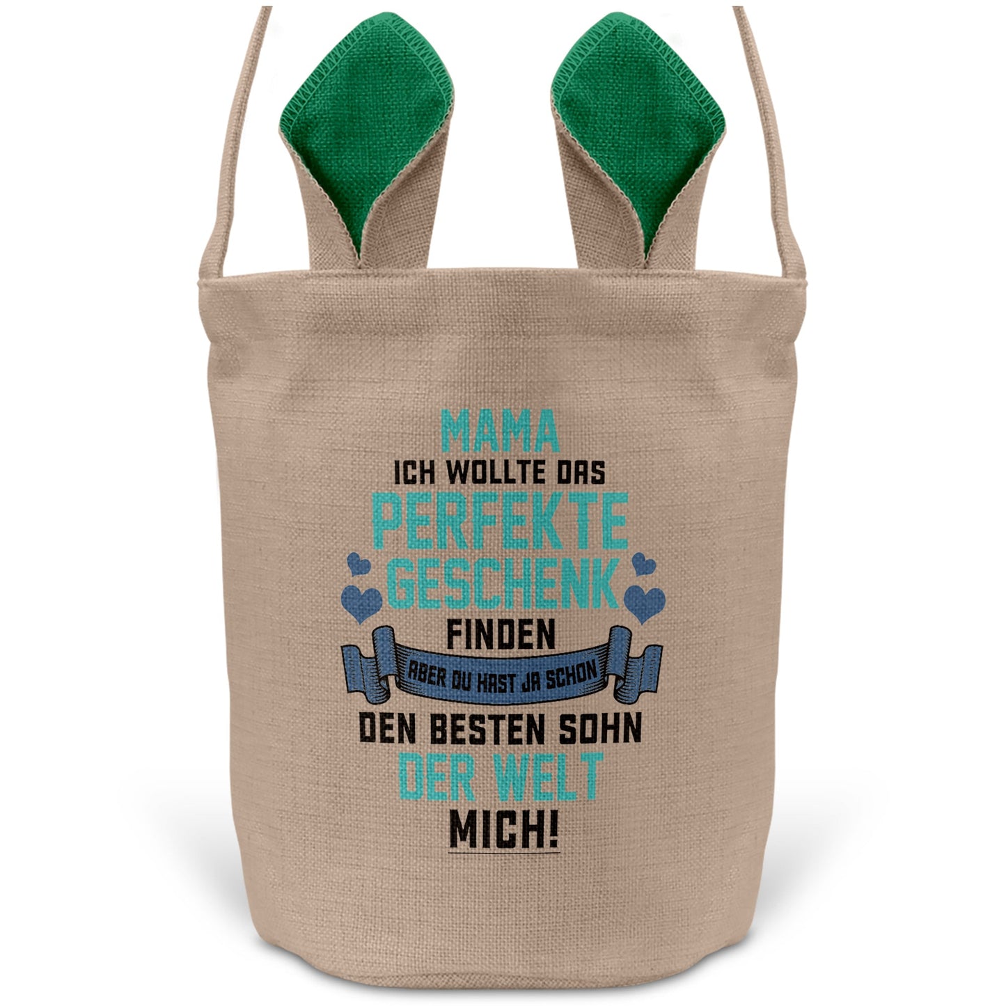 22Feels® Mama Osterkorb von Sohn Mutter mit Henkel Ostergeschenk Tragetasche Ostern Deko Osternest Körbchen Hasenohren (Beige/Grün)-Ostern Tragetasche-22Feels