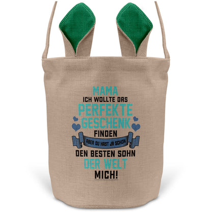 22Feels® Mama Osterkorb von Sohn Mutter mit Henkel Ostergeschenk Tragetasche Ostern Deko Osternest Körbchen Hasenohren (Beige/Grün)-Ostern Tragetasche-22Feels