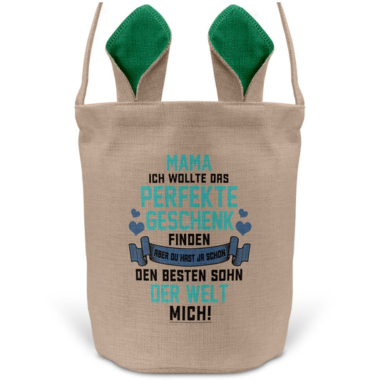 22Feels® Mama Osterkorb von Sohn Mutter mit Henkel Ostergeschenk Tragetasche Ostern Deko Osternest Körbchen Hasenohren (Beige/Grün)-Ostern Tragetasche-22Feels