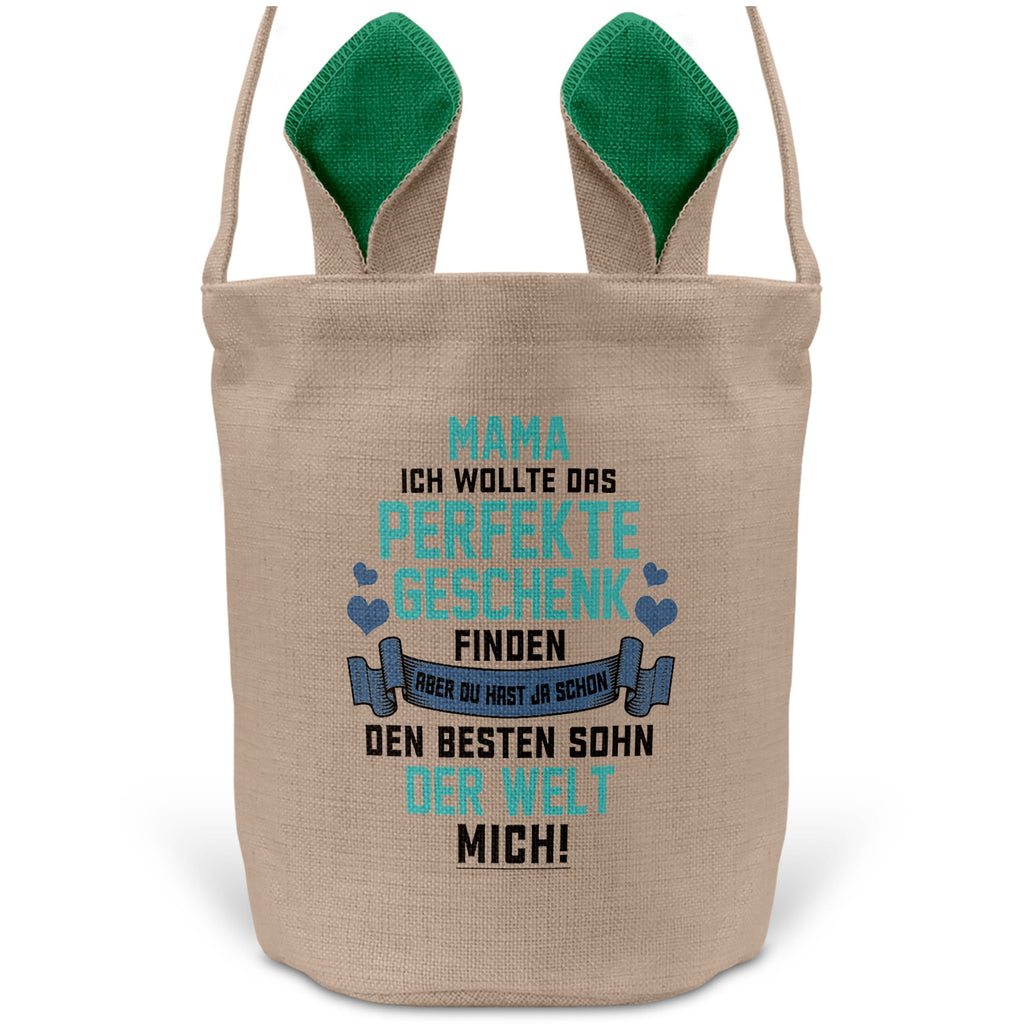 22Feels® Mama Osterkorb von Sohn Mutter mit Henkel Ostergeschenk Tragetasche Ostern Deko Osternest Körbchen Hasenohren (Beige/Grün)-Ostern Tragetasche-22Feels