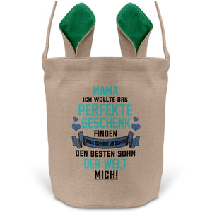 22Feels® Mama Osterkorb von Sohn Mutter mit Henkel Ostergeschenk Tragetasche Ostern Deko Osternest Körbchen Hasenohren (Beige/Grün)-Ostern Tragetasche-22Feels
