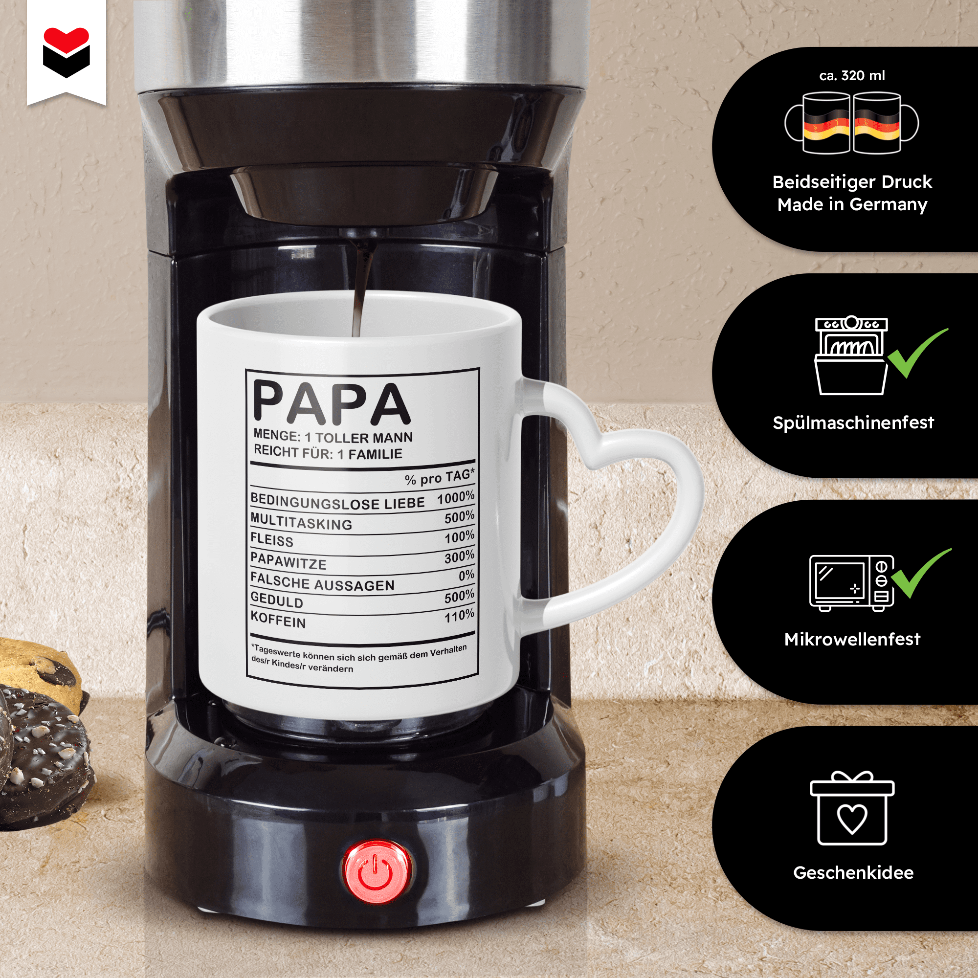 22Feels® Geschenk für Papas - Tasse mit Spruch (Herzhenkel, Weiss, 320ml)-Tasse Weiss Herzhenkel 320ml-22Feels