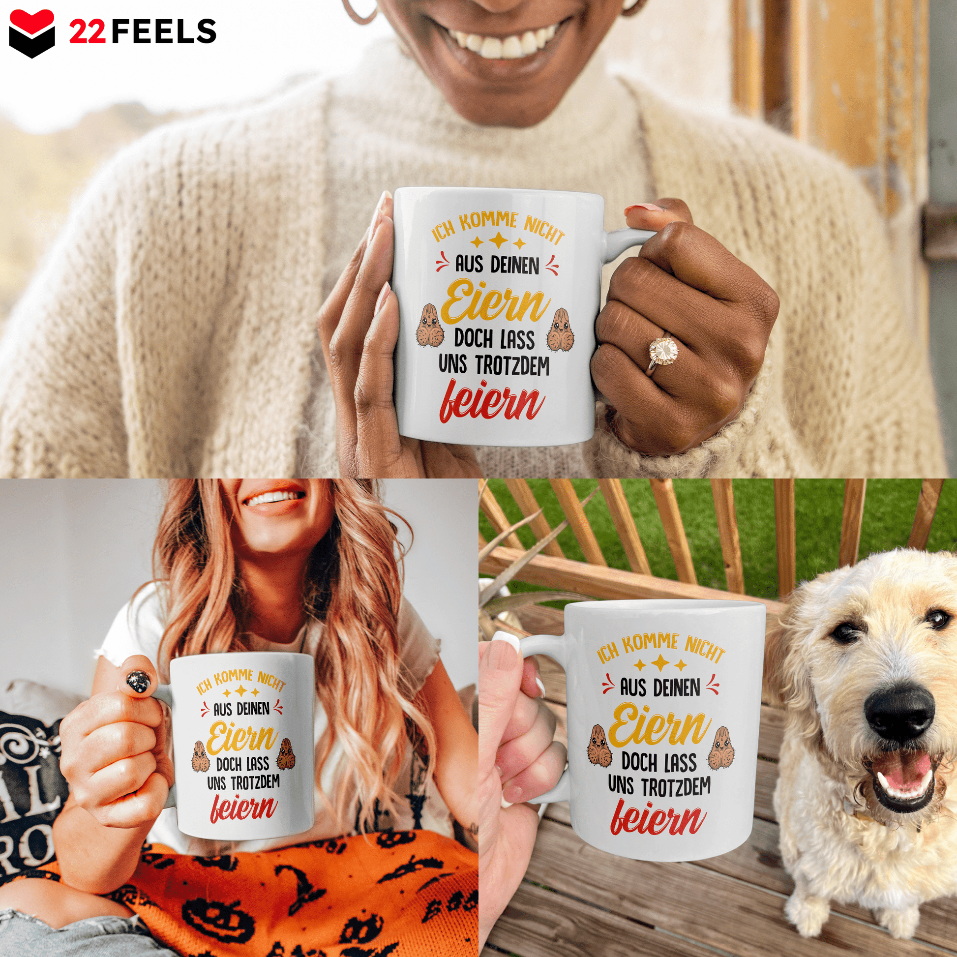22Feels® Geschenk für Stiefpapas - Tasse mit Spruch: Lass Uns Trotzdem Feiern (Weiss, 320ml)-Weisse Tasse 320ml-22Feels