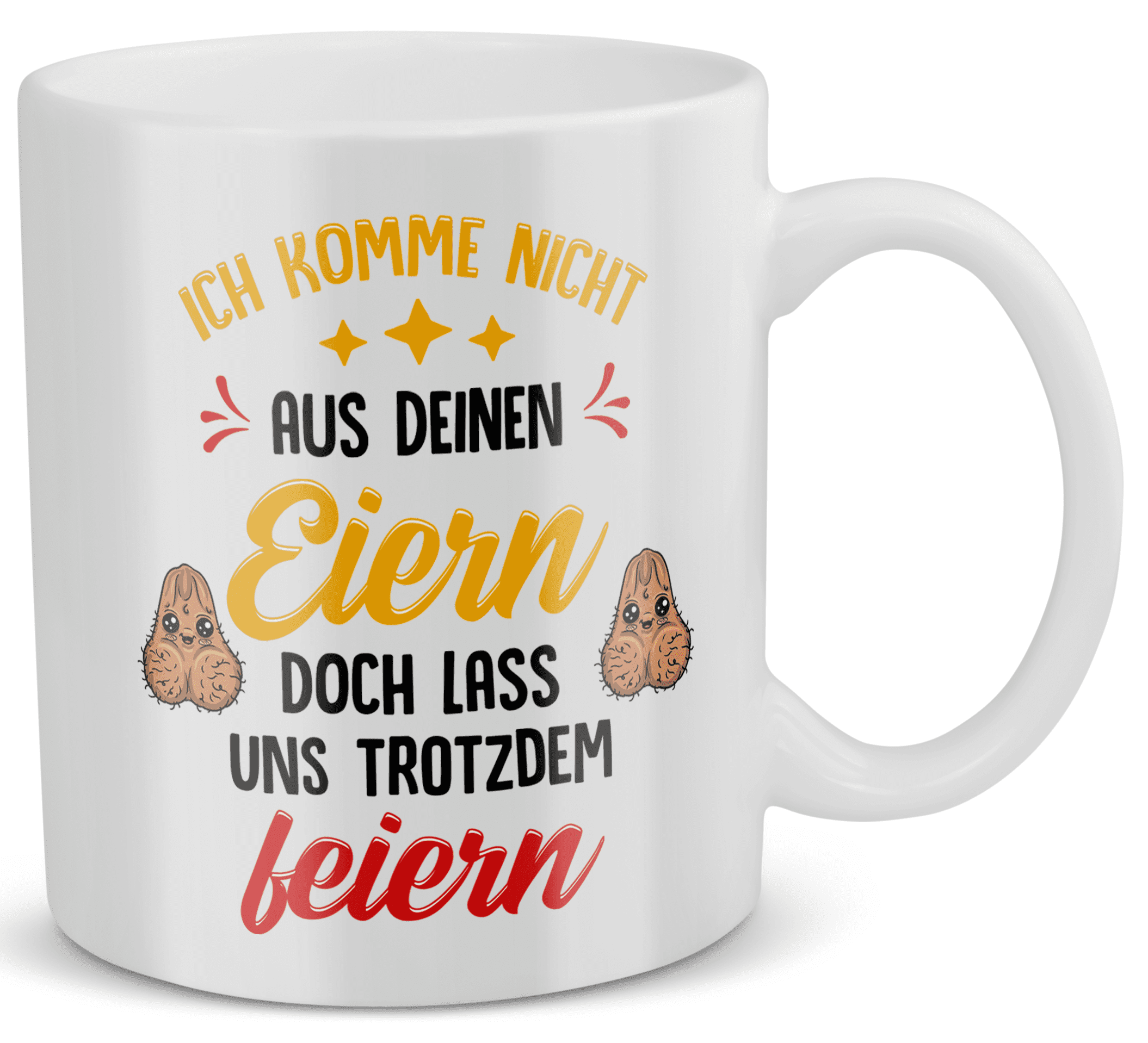 22Feels® Geschenk für Stiefpapas - Tasse mit Spruch: Lass Uns Trotzdem Feiern (Weiss, 320ml)-Weisse Tasse 320ml-22Feels