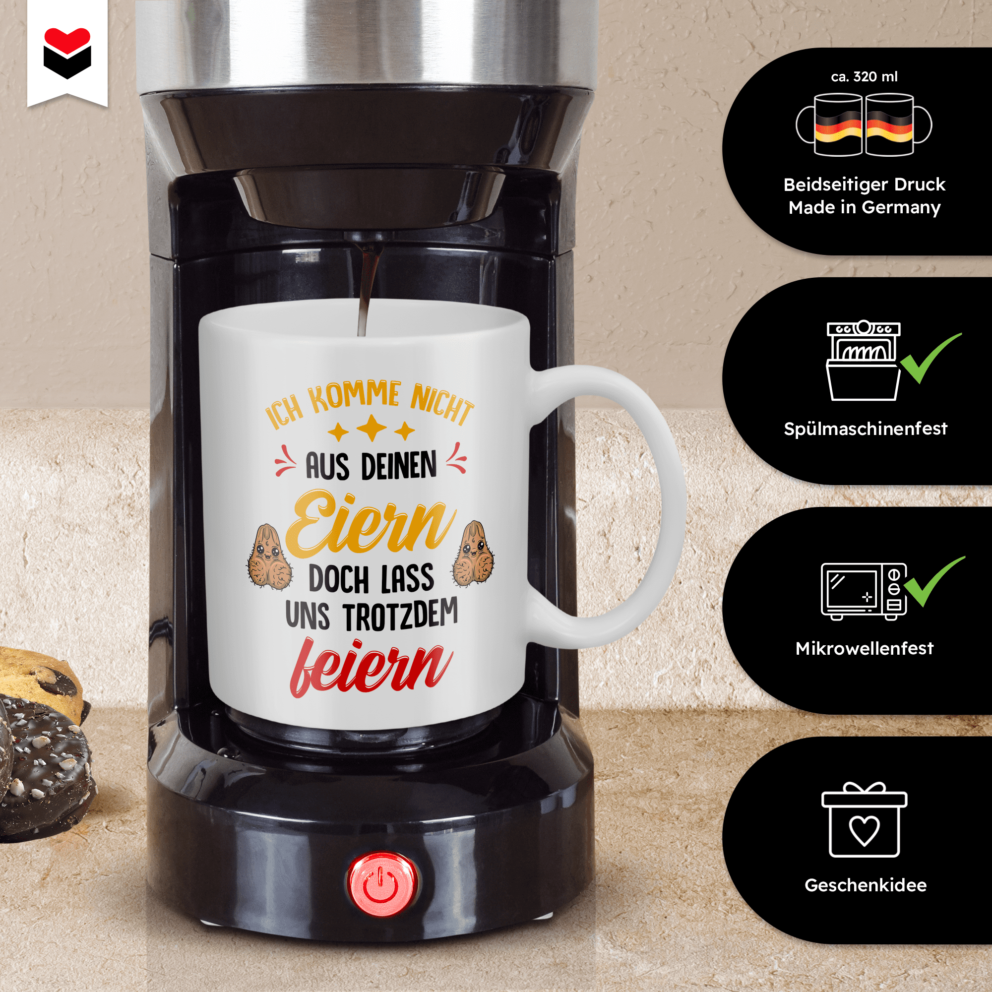 22Feels® Geschenk für Stiefpapas - Tasse mit Spruch: Lass Uns Trotzdem Feiern (Weiss, 320ml)-Weisse Tasse 320ml-22Feels