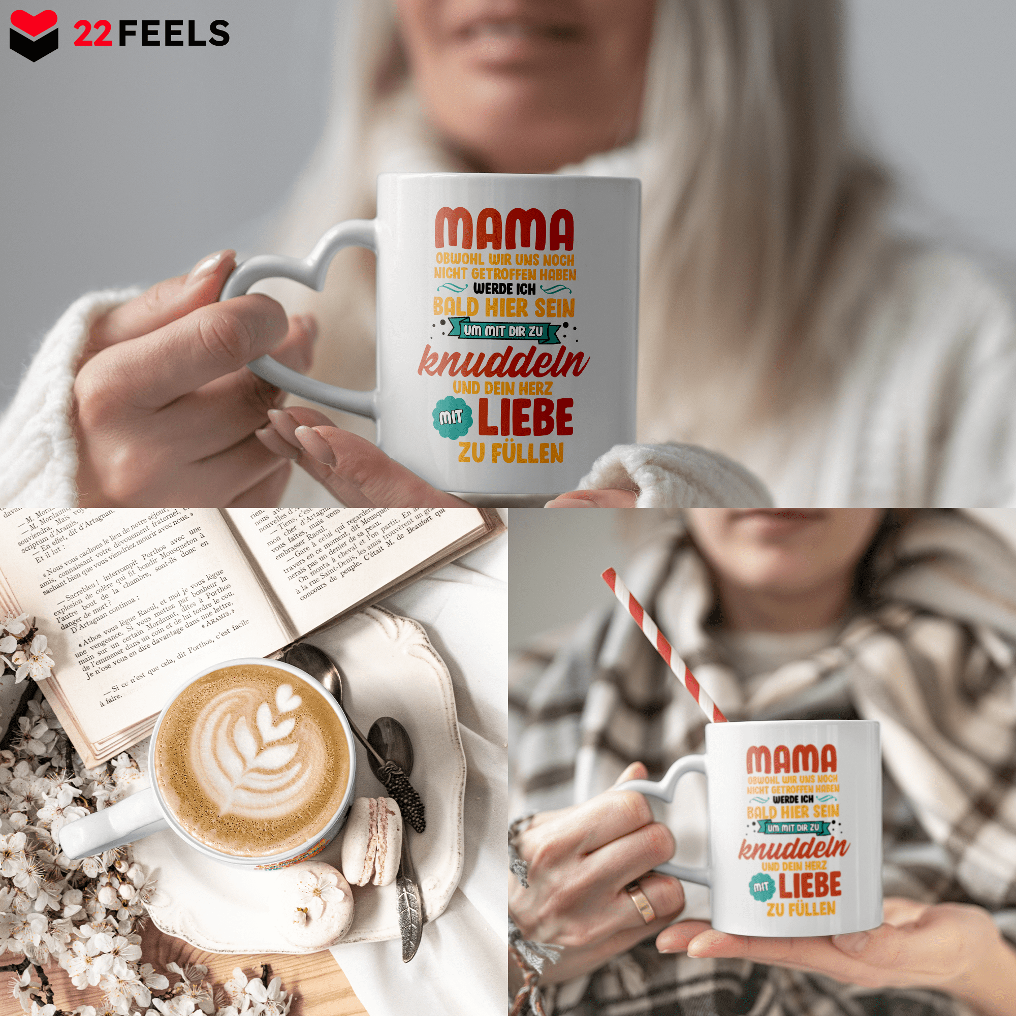 22Feels® Weihnachtsgeschenk Werdende Mama - Tasse mit Spruch (Herzhenkel, Weiss, 320ml)-Tasse Weiss Herzhenkel 320ml-22Feels