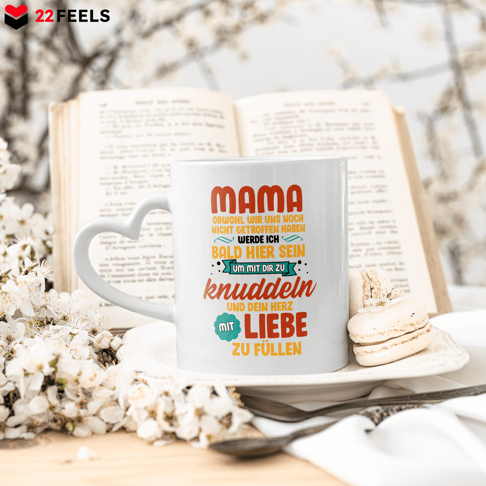 22Feels® Weihnachtsgeschenk Werdende Mama - Tasse mit Spruch (Herzhenkel, Weiss, 320ml)-Tasse Weiss Herzhenkel 320ml-22Feels