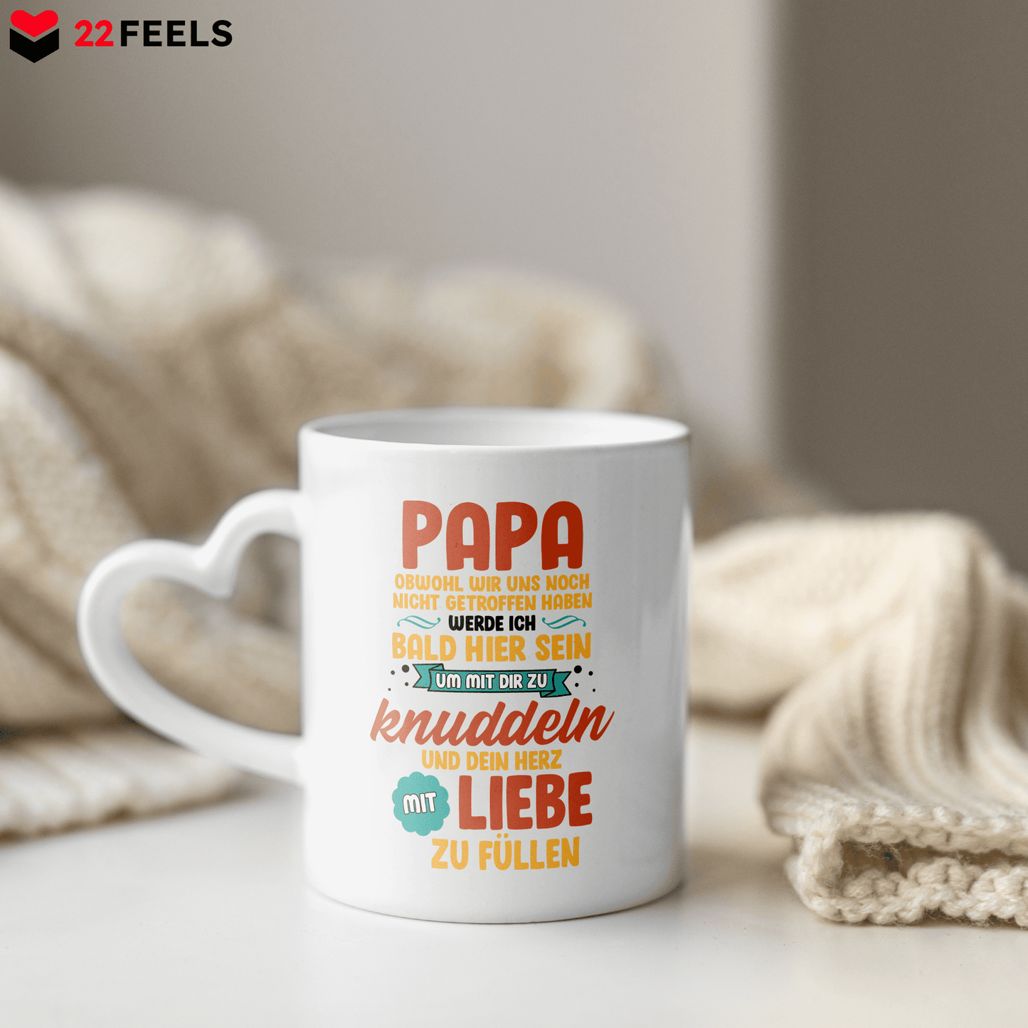 22Feels® Geschenk für Werdende Väter - Du Wirst Papa Tasse mit Spruch (Herzhenkel, Weiss, 320ml)-Tasse Weiss Herzhenkel 320ml-22Feels