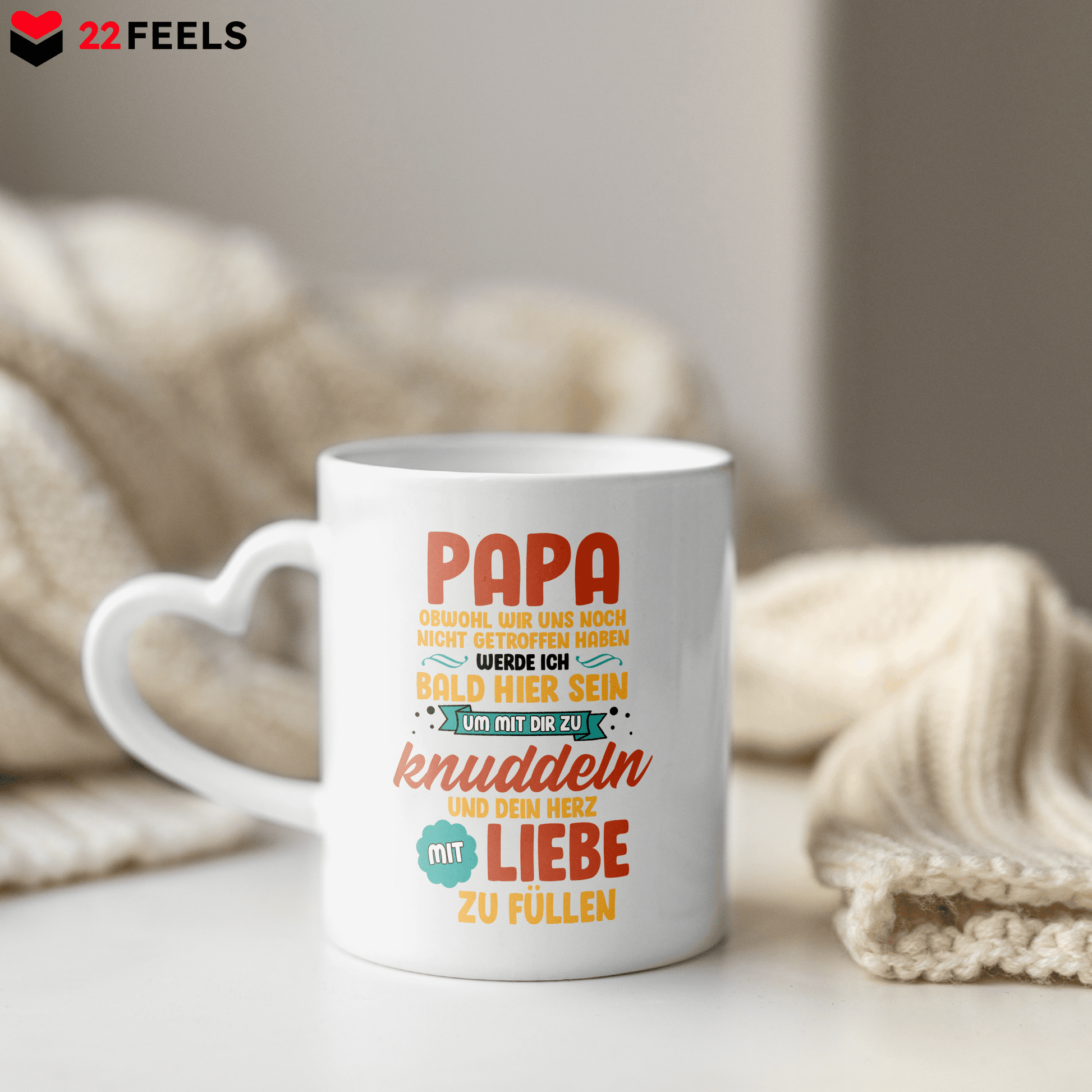 22Feels® Geschenk für Werdende Väter - Du Wirst Papa Tasse mit Spruch (Herzhenkel, Weiss, 320ml)-Tasse Weiss Herzhenkel 320ml-22Feels