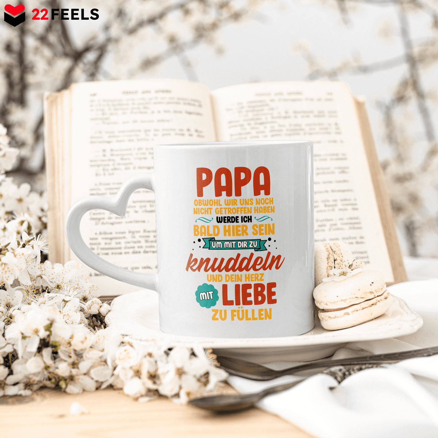 22Feels® Geschenk für Werdende Väter - Du Wirst Papa Tasse mit Spruch (Herzhenkel, Weiss, 320ml)-Tasse Weiss Herzhenkel 320ml-22Feels