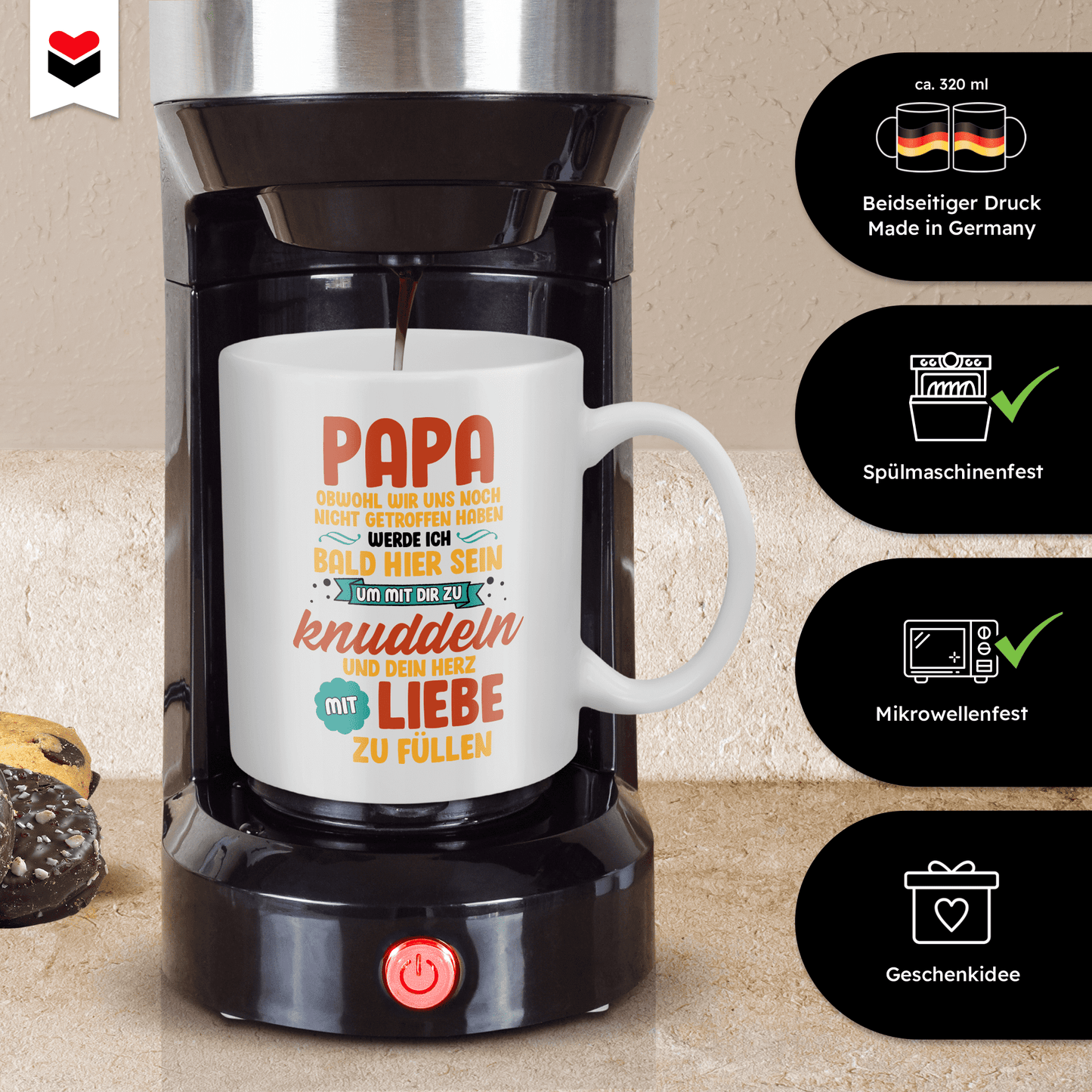 22Feels® Geschenk für Werdende Väter - Du Wirst Papa Tasse mit Spruch: Obwohl Wir Uns Noch Nicht Getroffen Haben (Weiss, 320ml)-Weisse Tasse 325ml-22Feels