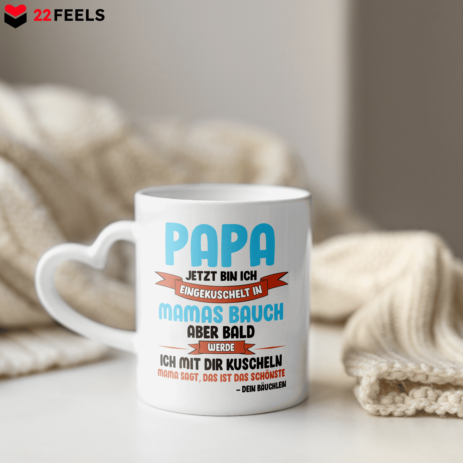 22Feels® Geschenk für Werdende Väter - Du Wirst Papa Tasse mit Spruch (Herzhenkel, Weiss, 320ml)-Tasse Weiss Herzhenkel 320ml-22Feels