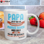 22Feels® Geschenk für Werdende Väter - Du Wirst Papa Tasse mit Spruch: Jetzt Bin Ich Eingekuschelt (Weiss, 320ml)-Weisse Tasse 320ml-22Feels