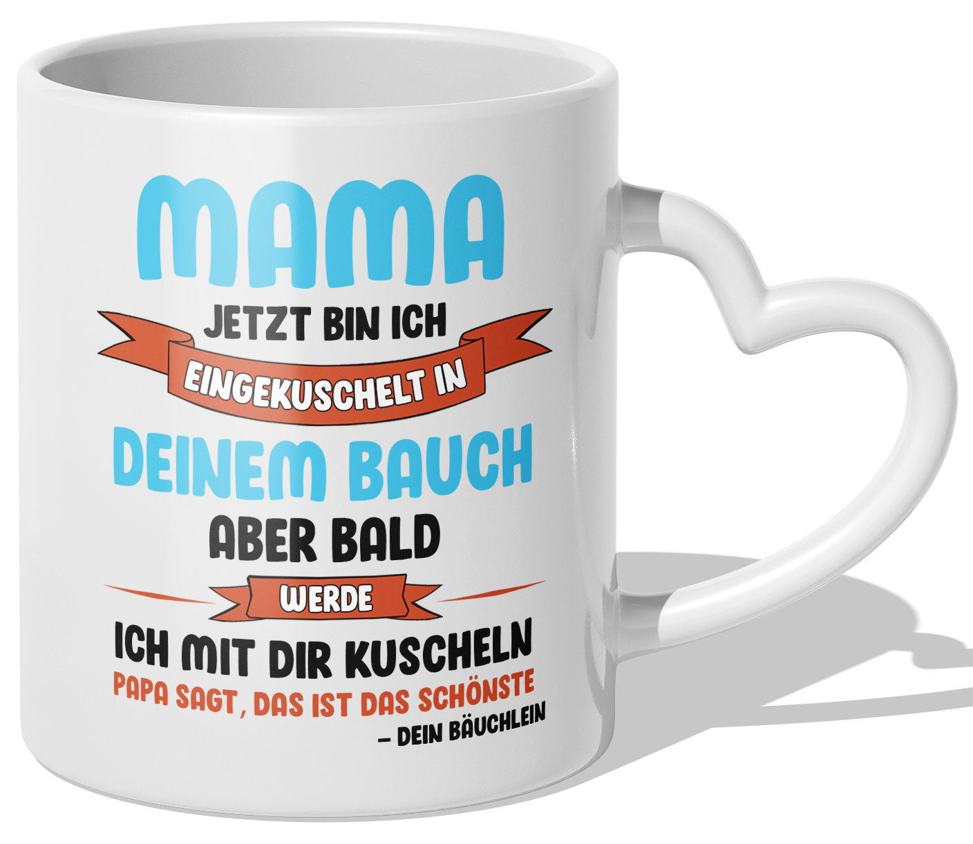 22Feels® Werdende Mama Geschenk - Tasse mit Spruch (Herzhenkel, Weiss, 320ml)-Tasse Weiss Herzhenkel 320ml-22Feels