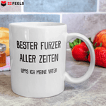 22Feels® Geschenk für Papas - Tasse mit Spruch: Bester Furzer Aller Zeiten (Weiss, 320ml)-Weisse Tasse 320ml-22Feels