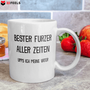 22Feels® Geschenk für Papas - Tasse mit Spruch: Bester Furzer Aller Zeiten (Weiss, 320ml)-Weisse Tasse 320ml-22Feels