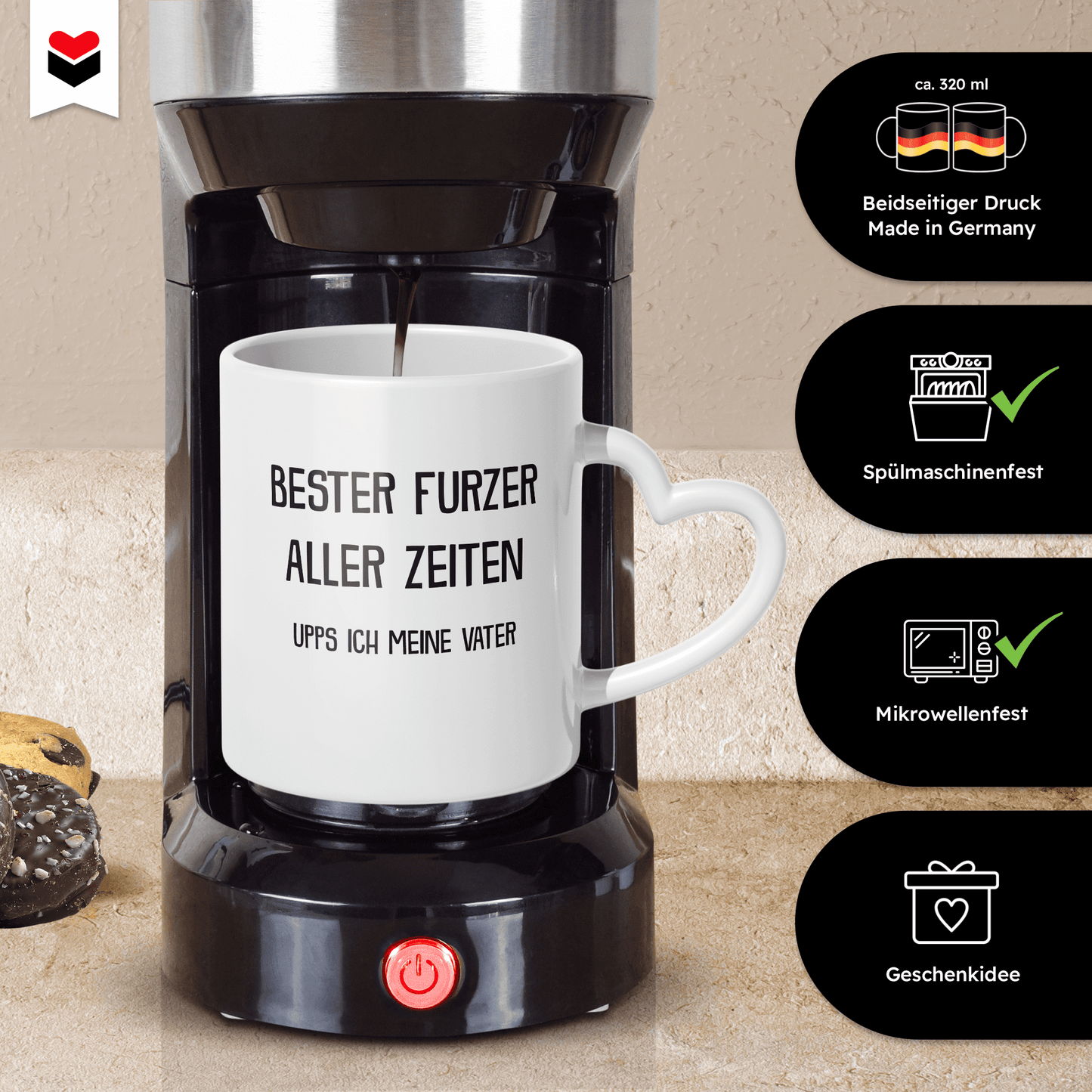 22Feels® Geschenk für Papas - Tasse mit Spruch (Herzhenkel, Weiss, 320ml)-Tasse Weiss Herzhenkel 320ml-22Feels