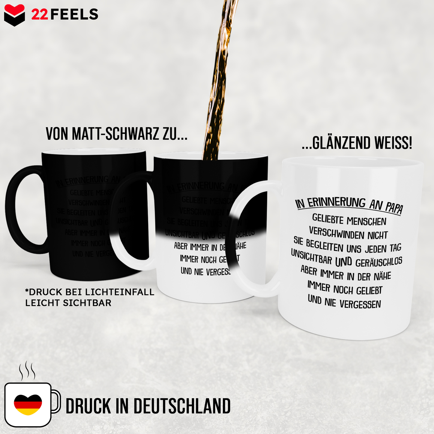22Feels® Geschenk zum Andenken - Zaubertasse mit Spruch: In Erinnerung An Papa (Matt-Schwarz und Weiss, 320ml)-Farbwechsel Tasse Matt 320ml-22Feels