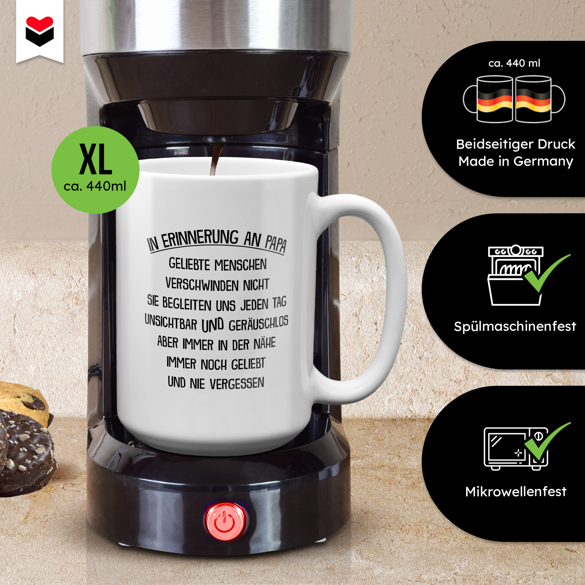 22Feels® Geschenk zum Andenken - XL Tasse mit Spruch: In Erinnerung An Papa (Weiss, 440ml)-Weisse XL Tasse 440ml-22Feels