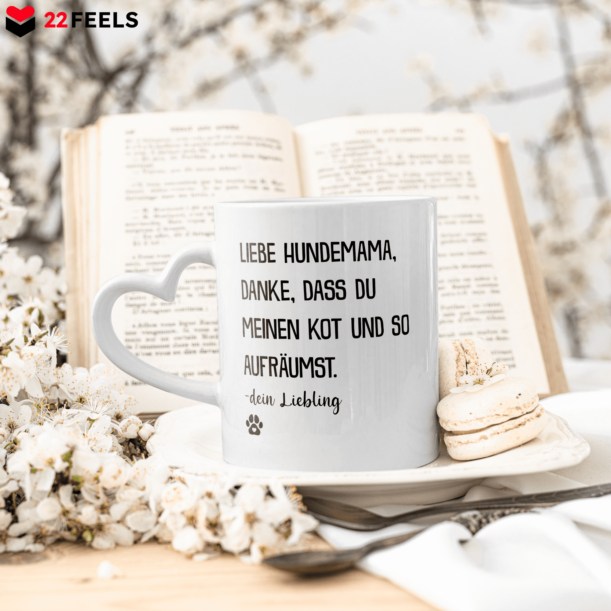 22Feels® Hundemama Geschenk - Tasse mit Spruch (Herzhenkel, Weiss, 320ml)-Tasse Weiss Herzhenkel 320ml-22Feels