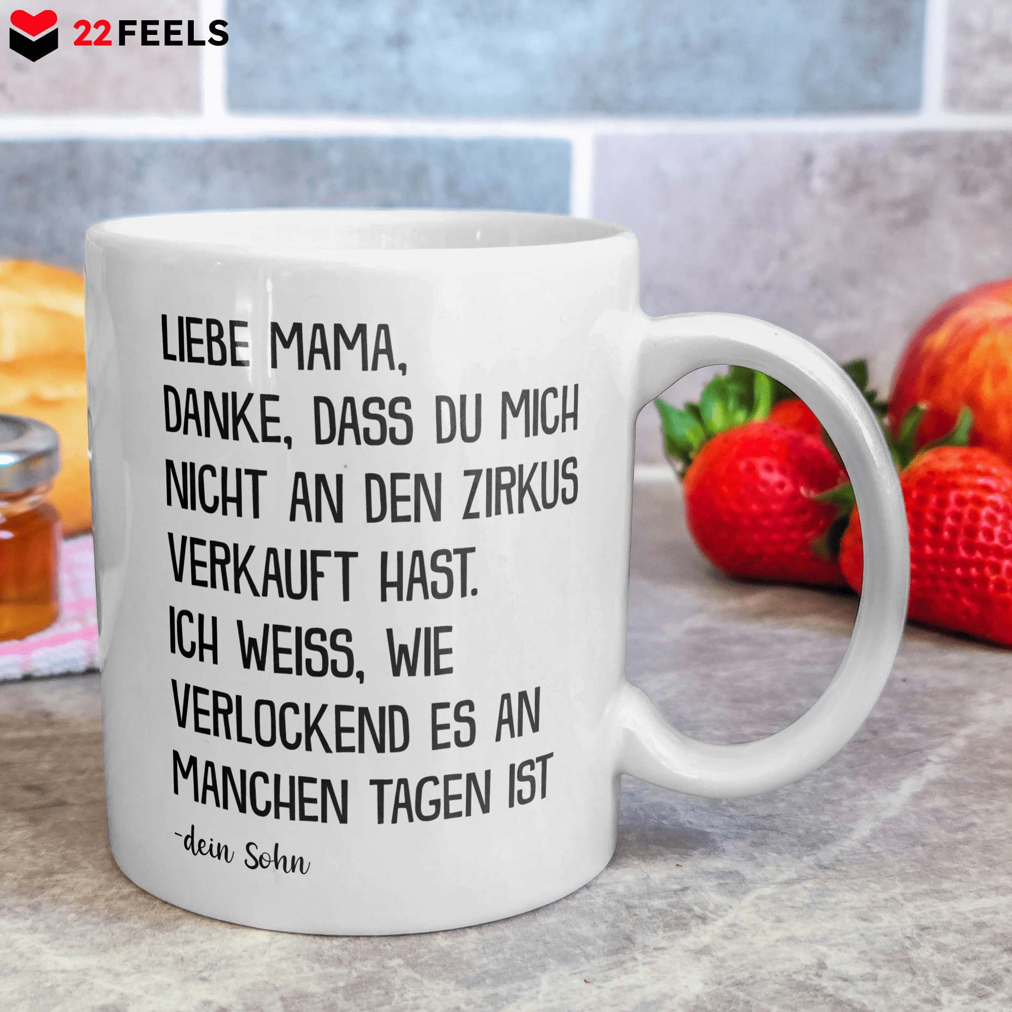 22Feels® Geschenk für Mama von Sohn - Tasse mit Spruch: Zirkus (Weiss, 320ml)-Weisse Tasse 320ml-22Feels