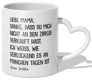 22Feels® Mama Geschenk von Tochter - Tasse mit Spruch (Herzhenkel, Weiss, 320ml)-Tasse Weiss Herzhenkel 320ml-22Feels