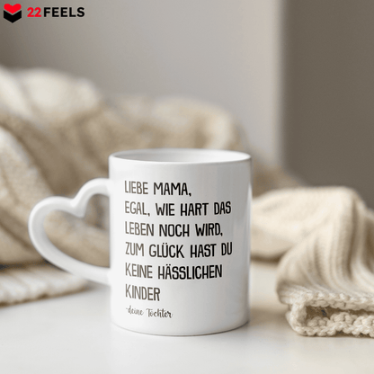 22Feels® Mama Geschenk von Tochter - Tasse mit Spruch (Herzhenkel, Weiss, 320ml)-Tasse Weiss Herzhenkel 320ml-22Feels