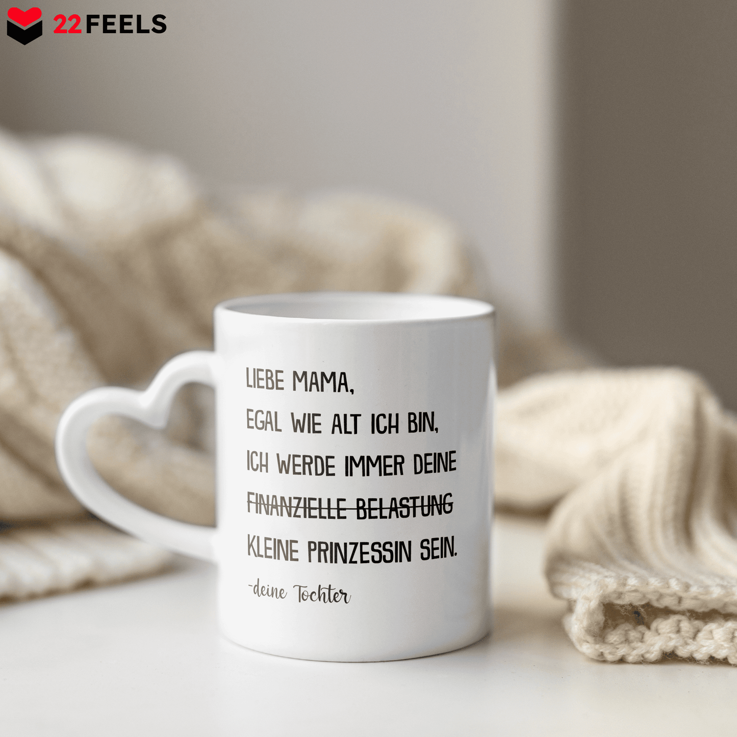 22Feels® Mama Geschenk von Tochter - Tasse mit Spruch (Herzhenkel, Weiss, 320ml)-Tasse Weiss Herzhenkel 320ml-22Feels
