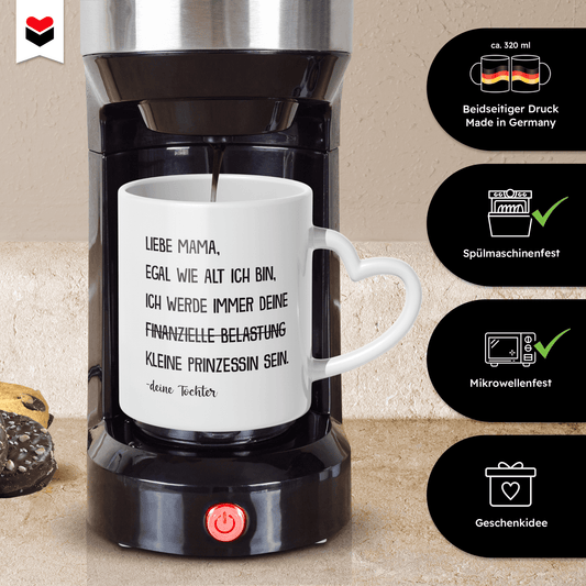 22Feels® Mama Geschenk von Tochter - Tasse mit Spruch (Herzhenkel, Weiss, 320ml)-Tasse Weiss Herzhenkel 320ml-22Feels