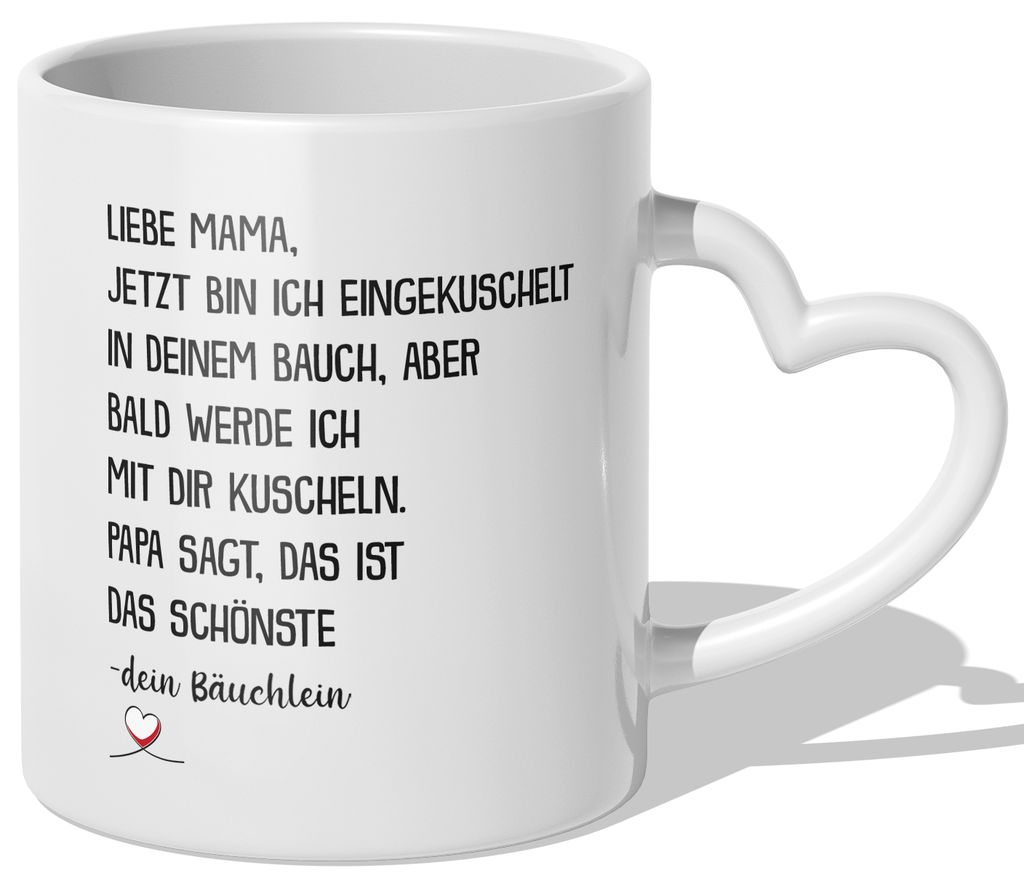 22Feels® Werdende Mama Geschenk - Tasse mit Spruch (Herzhenkel, Weiss, 320ml)-Tasse Weiss Herzhenkel 320ml-22Feels