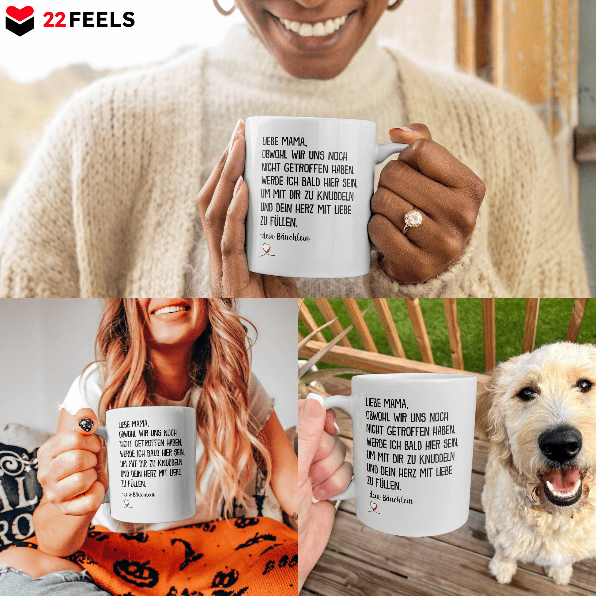 22Feels® Geschenk für werdende Mamas - Tasse mit Spruch: Obwohl Wir Uns Noch Nicht Getroffen Haben (Weiss, 320ml)-Weisse Tasse 320ml-22Feels
