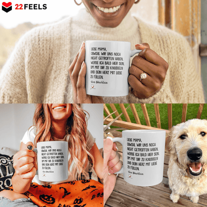 22Feels® Geschenk für werdende Mamas - Tasse mit Spruch: Obwohl Wir Uns Noch Nicht Getroffen Haben (Weiss, 320ml)-Weisse Tasse 320ml-22Feels