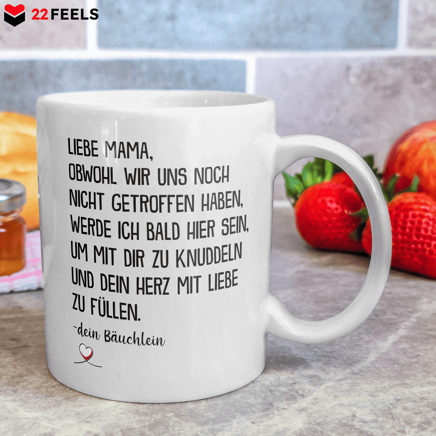 22Feels® Geschenk für werdende Mamas - Tasse mit Spruch: Obwohl Wir Uns Noch Nicht Getroffen Haben (Weiss, 320ml)-Weisse Tasse 320ml-22Feels